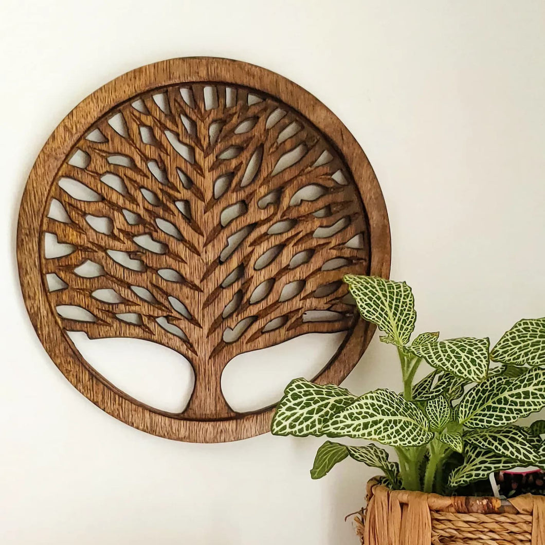 handcarved mango timber tree of life trivet wall hanging